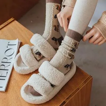 6 Pair Cute Cotton Socks Kawaii Bear Ankle Socks Preppy Ruffle Socks for Women Japanese Thick Fall Vintage Crew Socks (6 Pair,Onesize)