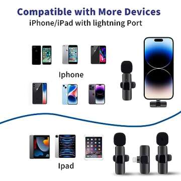 Homelazy 2 Packs Wireless Lavalier Microphone for iPhone, iPad. Clip on Microphone, Crystal Clear Sound Wireless Microphones for Recording, Live Streaming, YouTube, Facebook, TikTok