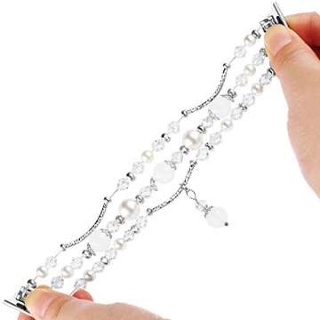 Suppeak Band Compatible with Apple Watch 38mm 40mm 41mm, Women Elastic Handmade Pearl Bracelet Repla...