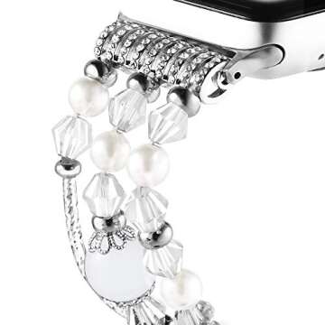 Suppeak Band Compatible with Apple Watch 38mm 40mm 41mm, Women Elastic Handmade Pearl Bracelet Replacement for Series SE 7 6 5 4 3 2 1, White