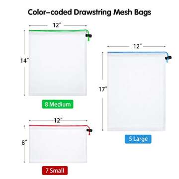 Frienda 20 Pieces Reusable Produce Bags Mesh Pouch Toy Storage Bags Drawstring Washable Organization...