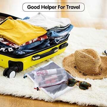 Frienda 20 Pieces Reusable Produce Bags Mesh Pouch Toy Storage Bags Drawstring Washable Organization 5 Large 8 Medium 7 Small for School Office, Puzzles Games Storage(Blue, Green, Red)