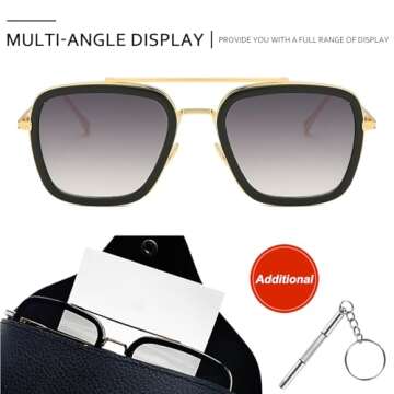 SHEEN KELLY Retro Tony Stark Sunglasses Vintage Square Metal Pilot Eyeglasses Men Women Spider Man