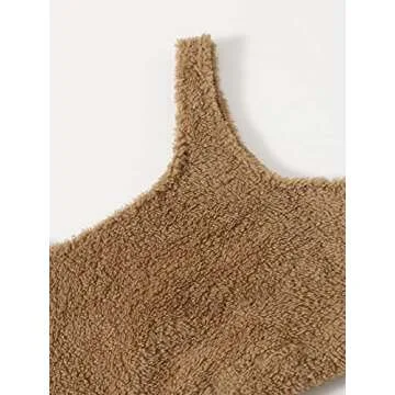 SweatyRocks Women's Fuzzy Pajamas Set Crop Tank Top with Shorts Loungewear Camel S
