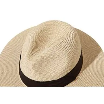 Lanzom Women's Wide Brim Straw Panama Hat - UPF 50+