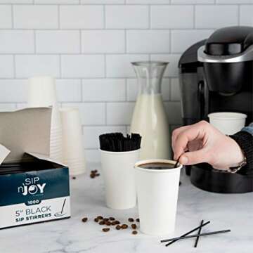 Coffee Stirrers Sticks, Disposable Plastic Drink Stirrer Sticks, 1000 Stirrers, Use It As A Coffee Straws Or A Cocktail Mixers (Black, 5-Inch (Pack of 1)