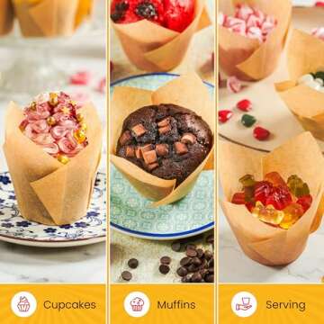 Tulip Cupcake Liners, Muffin Liners for Baking by Baker’s Signature – 150pcs of Parchment Paper Cups Cupcake Wrappers – Perfect Size, Sturdy, Greaseproof & Easy to Use – Wedding Decor – All White