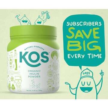 KOS Organic Inulin Powder, Unflavored & Unsweetened Superfood - Vegan Inulin for Prebiotic Intestinal Support, Digestive Health Promoting - USDA Certified, Non-GMO, Soy & Gluten-Free, 112 Servings Bag