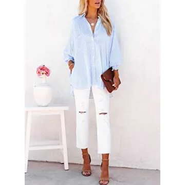 Smocked Cuffed Striped Long Sleeve Blouse for Women