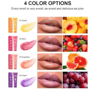 Lip Glowy Balm,4 Pack Fruit Glowy Lip Balm,Vitamin E Lip Glowy Balm Set Reduce Lip Lines, Enhance Lip Color,Moisturizing & Plump Quickly Replenishing Moisture and Relieving Dry Lips
