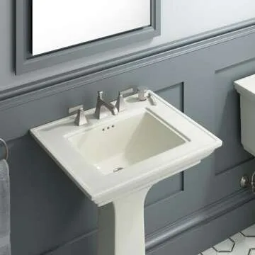 KOHLER K-2344-8-17 Memoirs Stately Rectangular Pedestal Bathroom Sink, 24 1/2", White