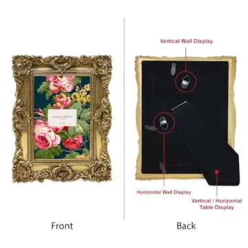 Laura Ashley 4x4 Gold Ornate Textured Hand-Crafted Resin Picture Frame with Easel & Hook for Tabletop & Wall Display, Decorative Floral Design Home Decor, Photo Gallery, Art, More (4x4, Gold)