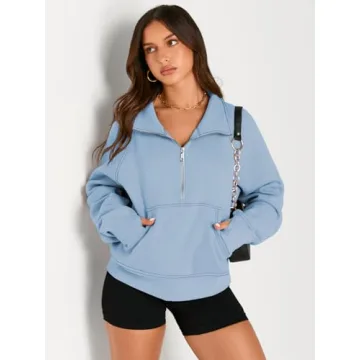 AUTOMET Half Zip Cropped Pullover Hoodies for Women