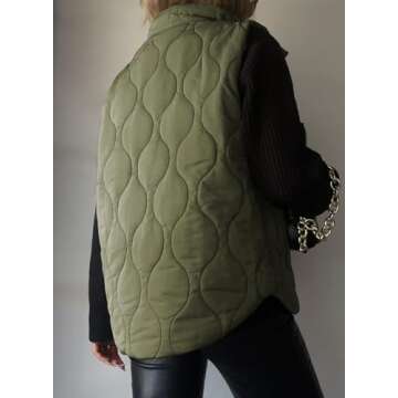 EVALESS Cute Cropped Puffer Vest Women Lightweight Quilted Stand Collar Sleeveless Jackets Fall Spring 2025 Button Zip Up Jacket Warm Coat Outerwear with Pockets Green Medium