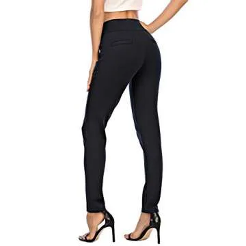neezeelee Dress Pants for Women Comfort High Waist Skinny Stretch Slim Fit Leg Easy into Pull on Ponte Pants for Work (Black, 8 (Large))