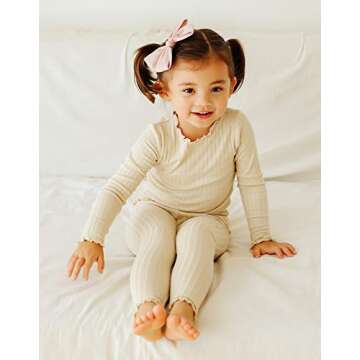 VAENAIT BABY Infant Toddler Kids Long Sleeve Modal Sleepwear Pajamas 2pcs Set Shirring Ivory XS
