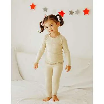 VAENAIT BABY Infant Toddler Kids Long Sleeve Modal Sleepwear Pajamas 2pcs Set Shirring Ivory XS