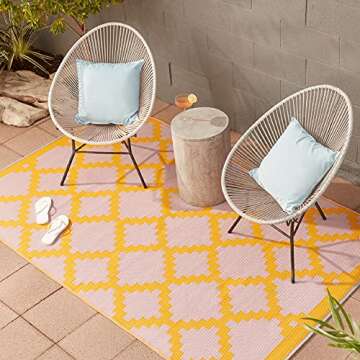 Trava Home Outdoor Rug - Reversible Modern Design, 5"x8" Mango Pastel Pink Geometric, Easy to Clean,...
