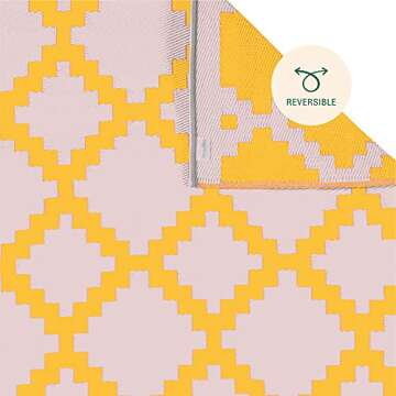 Trava Home Outdoor Rug - Reversible Modern Design, 5"x8" Mango Pastel Pink Geometric, Easy to Clean, Water Resistant, Durable for Indoor, Patio, and Living Room Décor