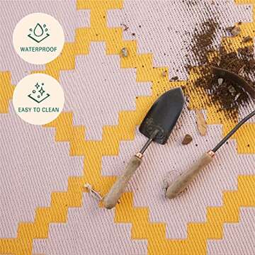 Trava Home Outdoor Rug - Reversible Modern Design, 5"x8" Mango Pastel Pink Geometric, Easy to Clean, Water Resistant, Durable for Indoor, Patio, and Living Room Décor