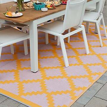 Trava Home Outdoor Rug - Reversible Modern Design, 5"x8" Mango Pastel Pink Geometric, Easy to Clean, Water Resistant, Durable for Indoor, Patio, and Living Room Décor