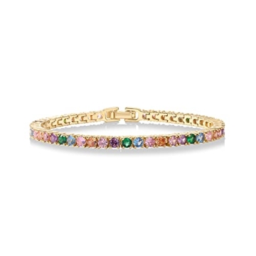 PAVOI 14K Gold Plated 3mm Multicolored CZ Tennis Bracelet | Elegant and Eco-Friendly Women's Jewelry