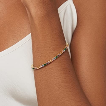PAVOI Gold Plated Multicolored CZ Tennis Bracelet for Women