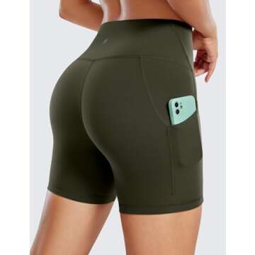 CRZ YOGA Womens Butterluxe Biker Shorts with Pockets 5 Inches - High Waisted Volleyball Workout Athl...