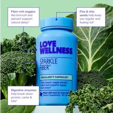 Love Wellness Sparkle Fiber | Fiber Supplement with Digestive Enzymes | Greens Superfood Powder & Psyllium Husk Powder | Promotes Gut Health for Women | Regularity & Bloating Relief | 90 Count