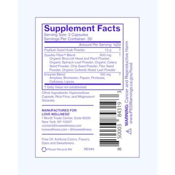Love Wellness Sparkle Fiber | Fiber Supplement with Digestive Enzymes | Greens Superfood Powder & Psyllium Husk Powder | Promotes Gut Health for Women | Regularity & Bloating Relief | 90 Count