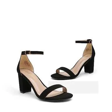 DREAM PAIRS Women's Chunk Low Heel Pump Sandals,Size 8,Black/Nubuck,Chunk