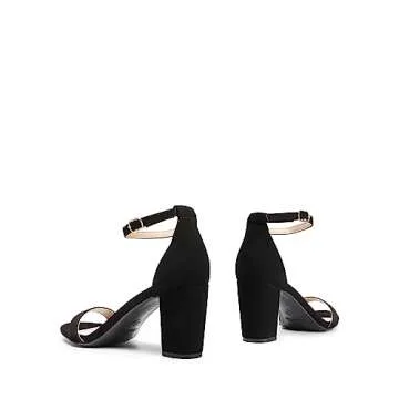DREAM PAIRS Women's Chunk Low Heel Pump Sandals,Size 8,Black/Nubuck,Chunk