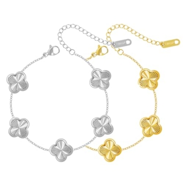 Stylish Verfimaci 2pc Clover Bracelets for Women - 18K Gold Plated Lucky Jewelry Set