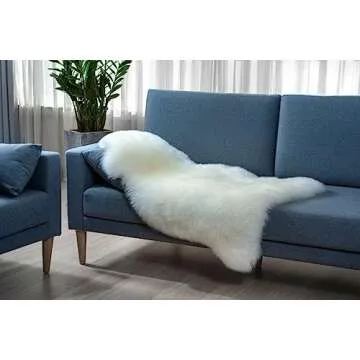 Sheepskin Ranch Real Long Wool Sheepskin Area Rug for Bedroom Living Room Office, Natural Silky Soft, Thick and Fluffy, (Large 2' x 3' Single Pelt Ivory White)