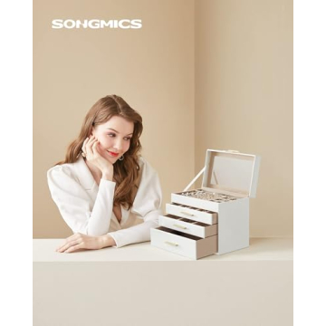 Stylish SONGMICS Jewelry Box with Glass Lid and Drawers