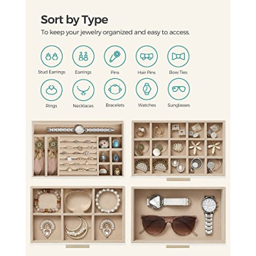 Stylish SONGMICS Jewelry Box with Glass Lid and Drawers