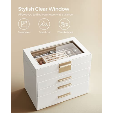 Stylish SONGMICS Jewelry Box with Glass Lid and Drawers