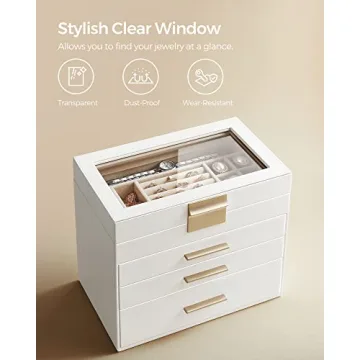 Stylish SONGMICS Jewelry Box with Glass Lid and Drawers