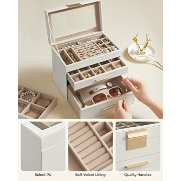 Stylish SONGMICS Jewelry Box with Glass Lid and Drawers