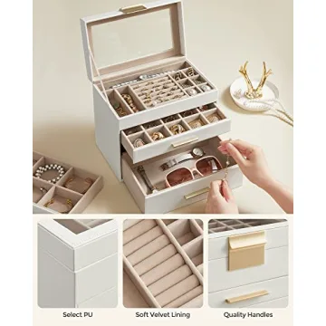 Stylish SONGMICS Jewelry Box with Glass Lid and Drawers