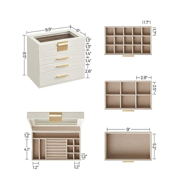 Stylish SONGMICS Jewelry Box with Glass Lid and Drawers