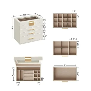 Stylish SONGMICS Jewelry Box with Glass Lid and Drawers