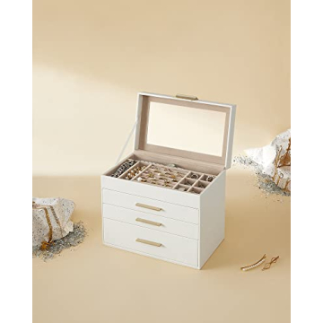 Stylish SONGMICS Jewelry Box with Glass Lid and Drawers