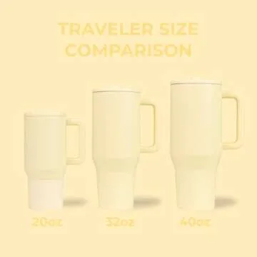 HydroJug Traveler - 40 oz Water Bottle with Handle & Flip Straw - Fits in Cup Holder, Leak Resistant Tumbler-Reusable Insulated Stainless Steel & Rubber Base - Gifts for Women & Men, Butter