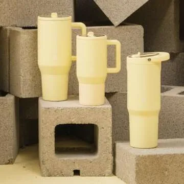 HydroJug Traveler - 40 oz Water Bottle with Handle & Flip Straw - Fits in Cup Holder, Leak Resistant Tumbler-Reusable Insulated Stainless Steel & Rubber Base - Gifts for Women & Men, Butter