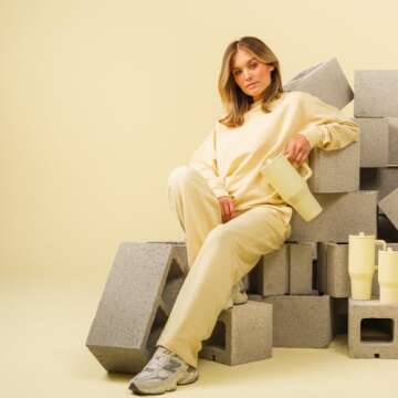 HydroJug Traveler - 40 oz Water Bottle with Handle & Flip Straw - Fits in Cup Holder, Leak Resistant Tumbler-Reusable Insulated Stainless Steel & Rubber Base - Gifts for Women & Men, Butter