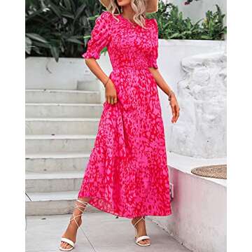 BTFBM Women Casual Summer Dresses 2025 - Floral Print Smocked Maxi Dress