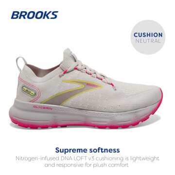 Brooks Women’s Glycerin StealthFit 20 Neutral Running Shoe - Grey/Yellow/Pink - 8.5 Medium