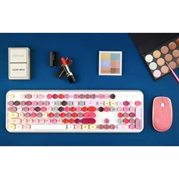 SADES V2020 White Colorful Wireless Keyboard with Round Keycaps,2.4GHz Dropout-Free Connection,Long Battery Life,Cute Wireless Moues for PC/Laptop/Mac