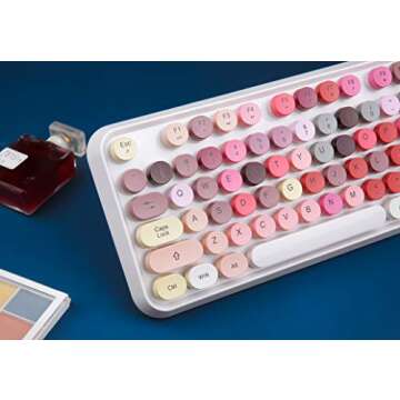 SADES V2020 White Colorful Wireless Keyboard with Round Keycaps,2.4GHz Dropout-Free Connection,Long Battery Life,Cute Wireless Moues for PC/Laptop/Mac